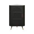Elegant White Black Faux Marble Top Arch Glass Corner Cabinet