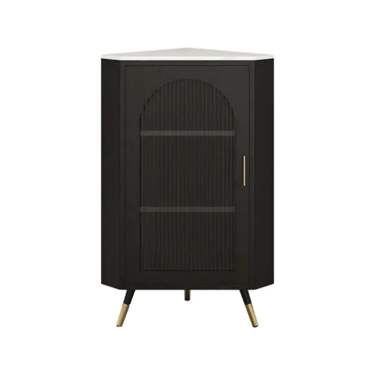 Elegant White Black Faux Marble Top Arch Glass Corner Cabinet