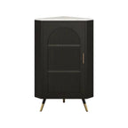 Elegant White Black Faux Marble Top Arch Glass Corner Cabinet
