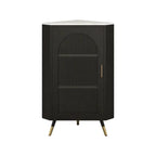 Elegant White Black Faux Marble Top Arch Glass Corner Cabinet