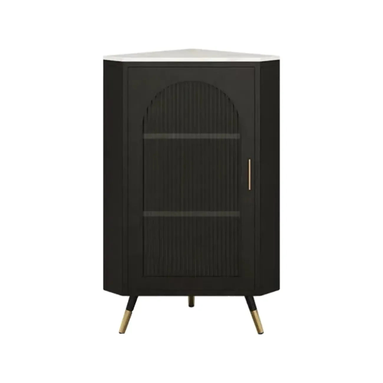 Elegant White Black Faux Marble Top Arch Glass Corner Cabinet