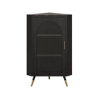 Elegant White Black Faux Marble Top Arch Glass Corner Cabinet