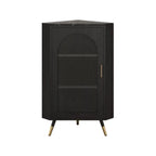 Elegant White Black Faux Marble Top Arch Glass Corner Cabinet