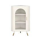 Elegant White Black Faux Marble Top Arch Glass Corner Cabinet