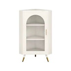 Elegant White Black Faux Marble Top Arch Glass Corner Cabinet