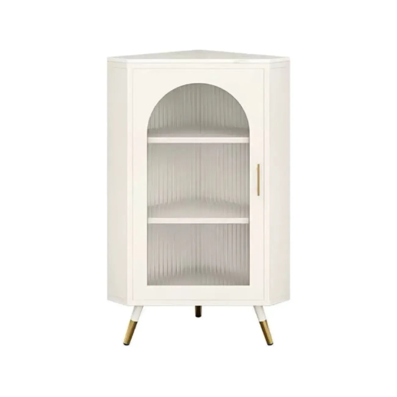 Elegant White Black Faux Marble Top Arch Glass Corner Cabinet
