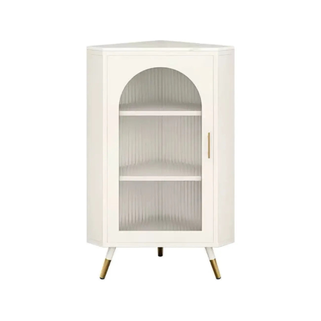 Elegant White Black Faux Marble Top Arch Glass Corner Cabinet