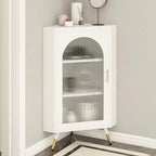 Elegant White Black Faux Marble Top Arch Glass Corner Cabinet