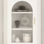 Elegant White Black Faux Marble Top Arch Glass Corner Cabinet
