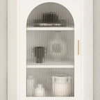 Elegant White Black Faux Marble Top Arch Glass Corner Cabinet