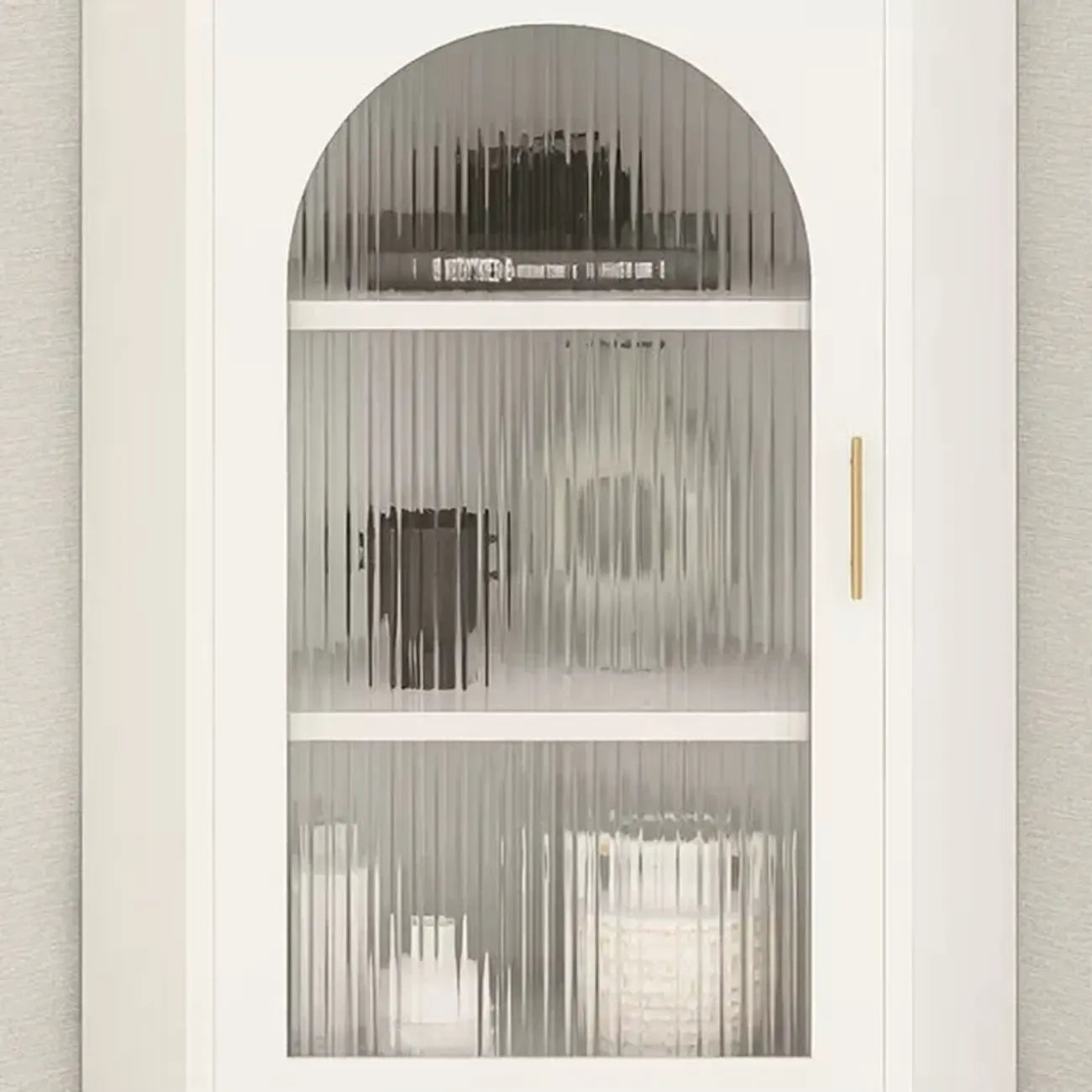 Elegant White Black Faux Marble Top Arch Glass Corner Cabinet