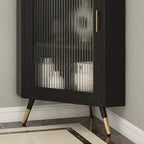 Elegant White Black Faux Marble Top Arch Glass Corner Cabinet