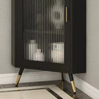 Elegant White Black Faux Marble Top Arch Glass Corner Cabinet