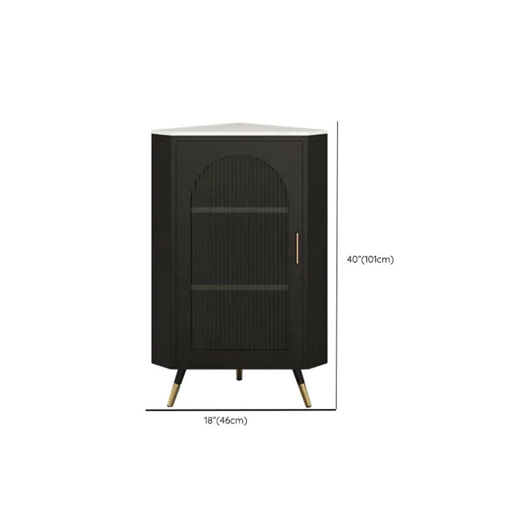 Elegant White Black Faux Marble Top Arch Glass Corner Cabinet