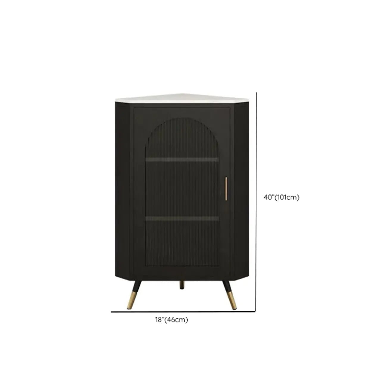 Elegant White Black Faux Marble Top Arch Glass Corner Cabinet