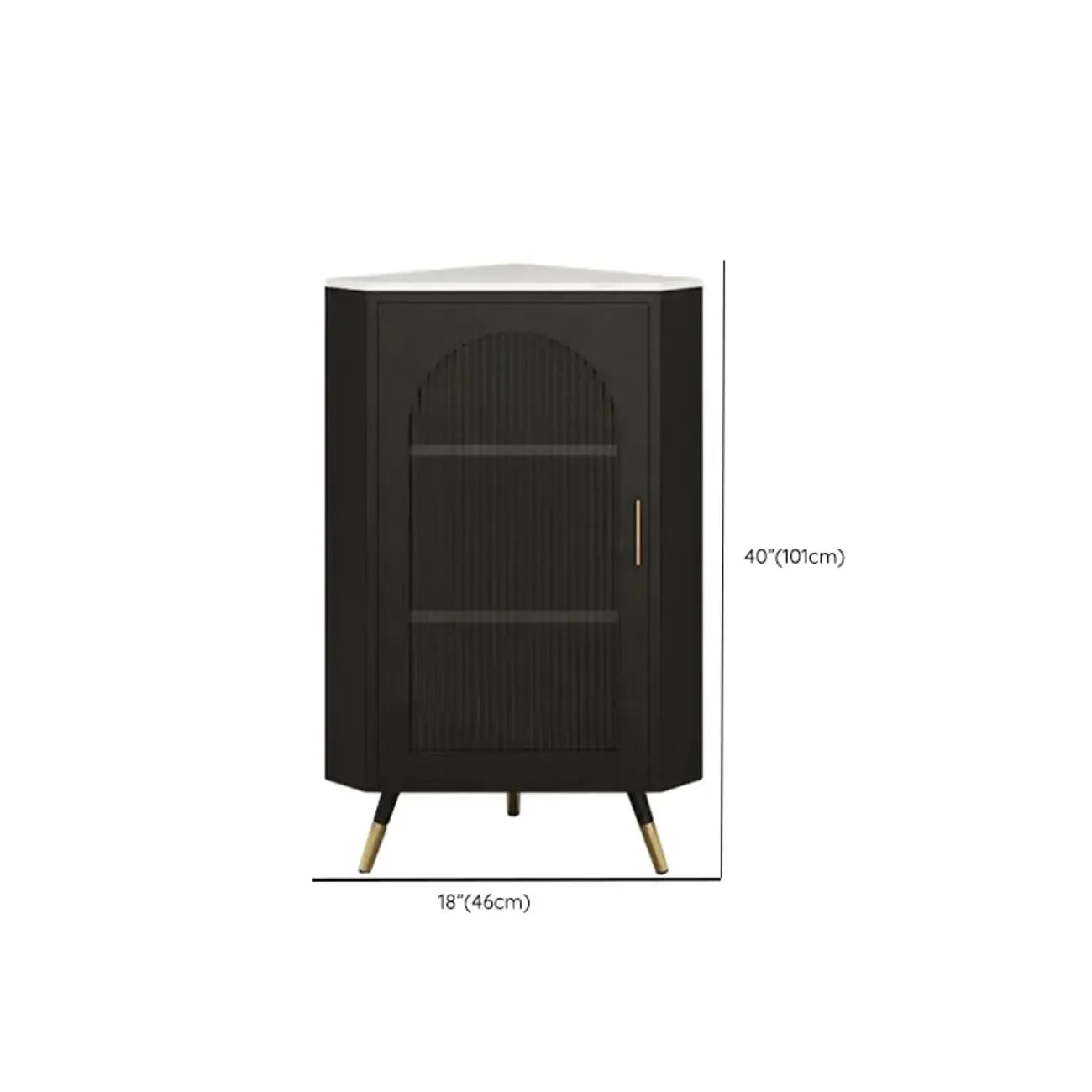 Elegant White Black Faux Marble Top Arch Glass Corner Cabinet