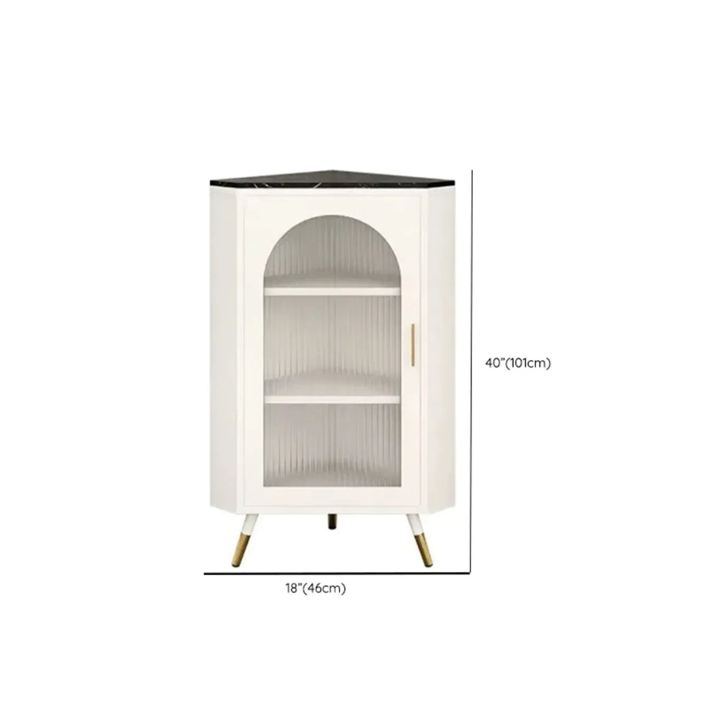 Elegant White Black Faux Marble Top Arch Glass Corner Cabinet