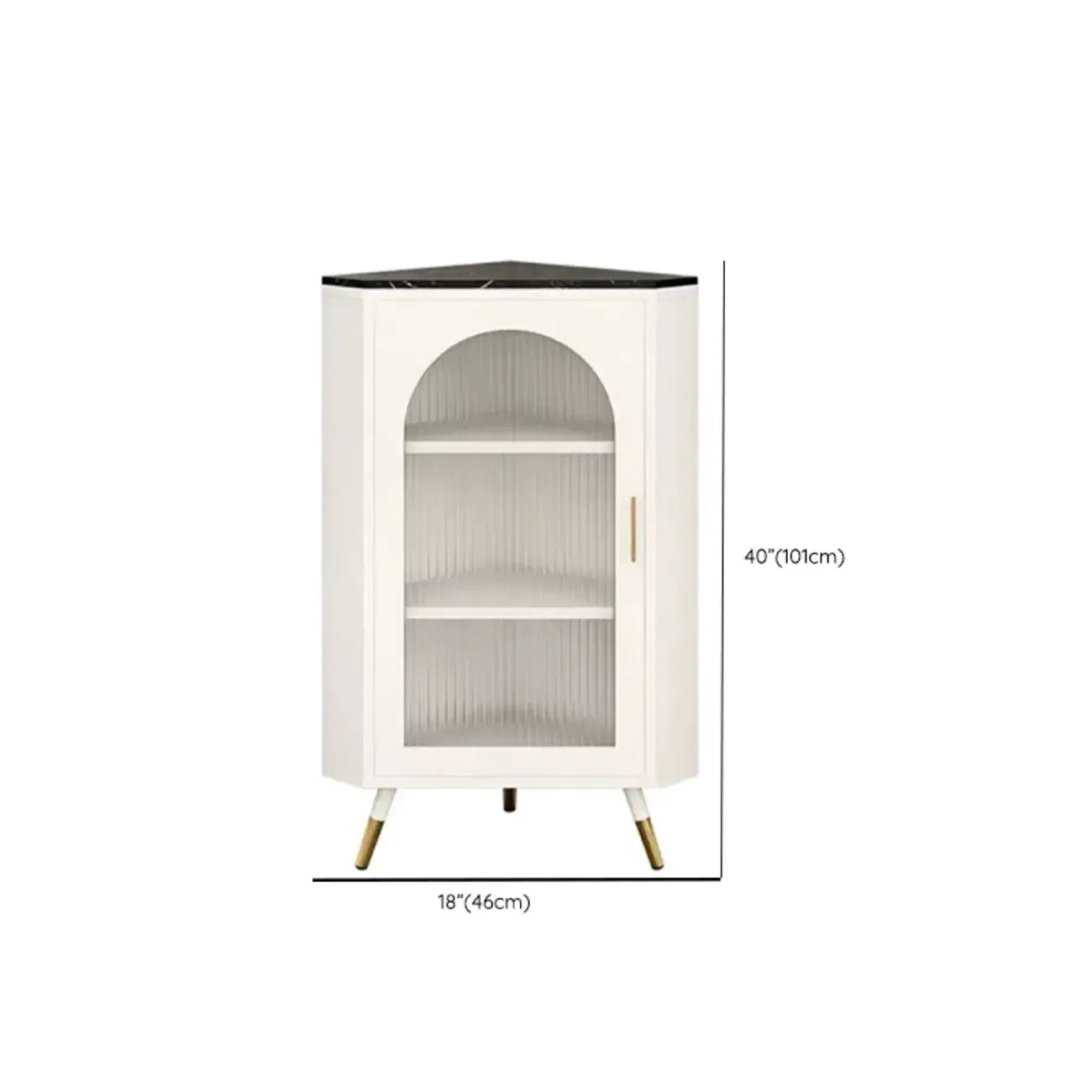 Elegant White Black Faux Marble Top Arch Glass Corner Cabinet