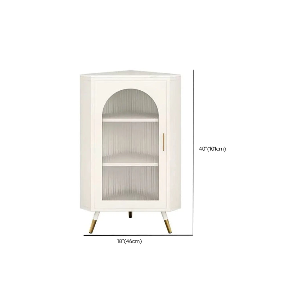 Elegant White Black Faux Marble Top Arch Glass Corner Cabinet