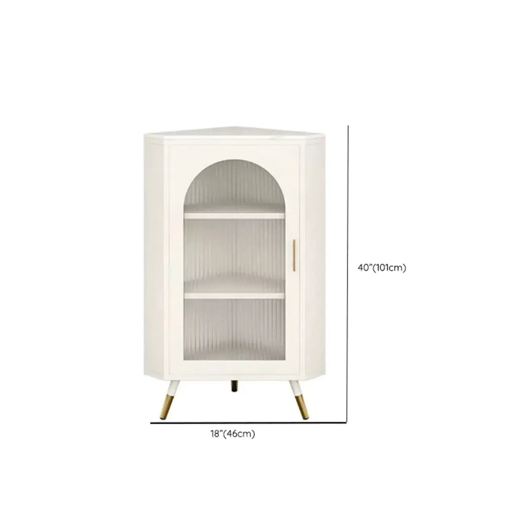 Elegant White Black Faux Marble Top Arch Glass Corner Cabinet