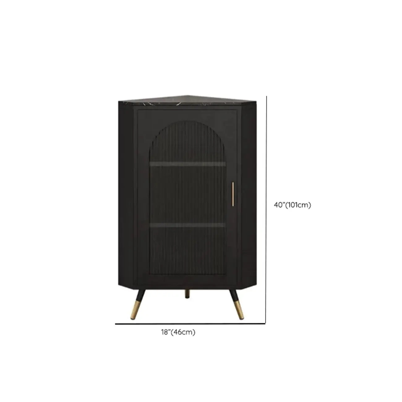 Elegant White Black Faux Marble Top Arch Glass Corner Cabinet