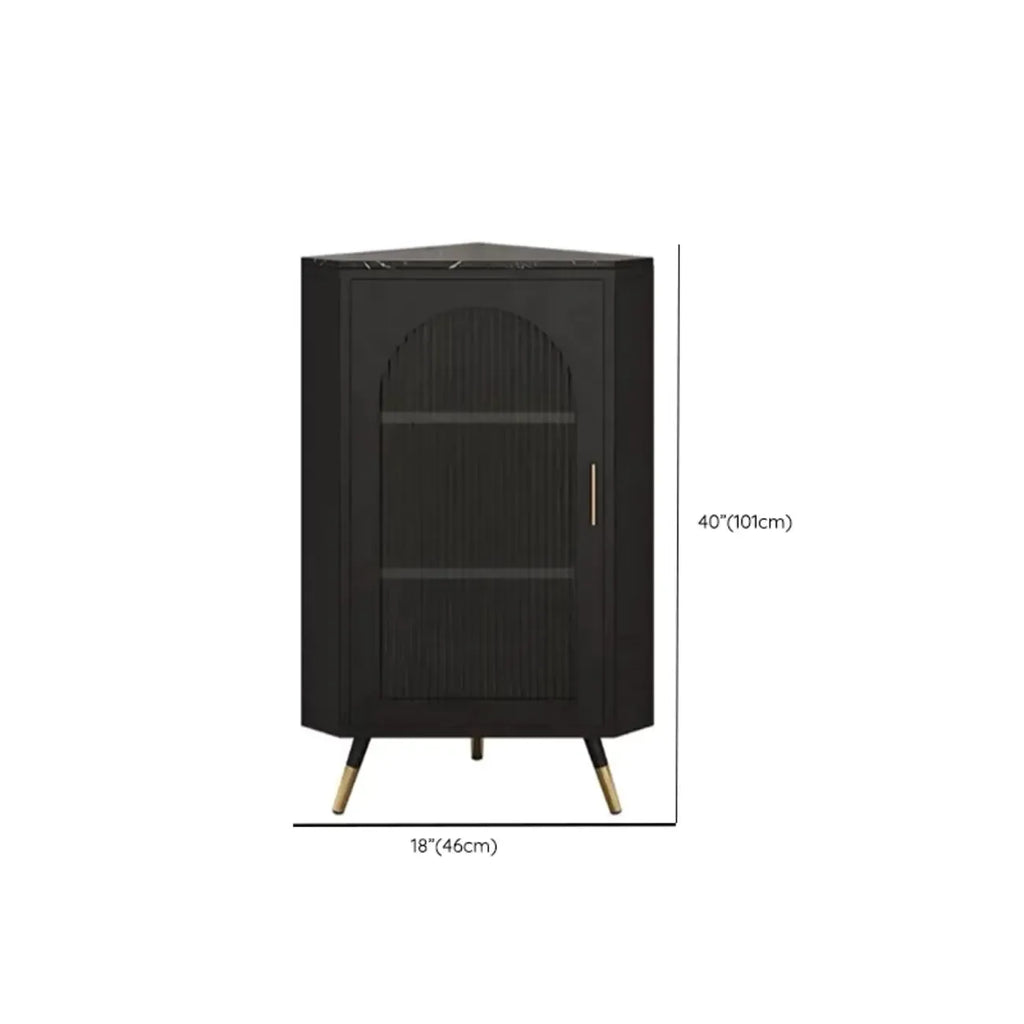 Elegant White Black Faux Marble Top Arch Glass Corner Cabinet