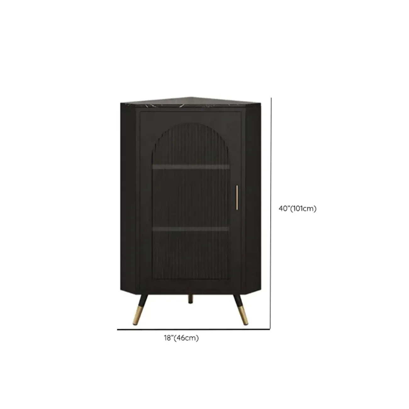 Elegant White Black Faux Marble Top Arch Glass Corner Cabinet
