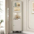 Modern Gold Beige Wood Corner Utility Cabinet with Lighting