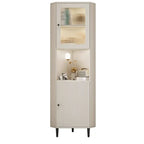 Modern Gold Beige Wood Corner Utility Cabinet with Lighting