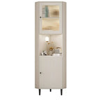 Modern Gold Beige Wood Corner Utility Cabinet with Lighting
