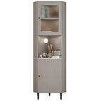 Modern Gold Beige Wood Corner Utility Cabinet with Lighting