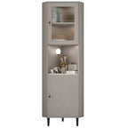 Modern Gold Beige Wood Corner Utility Cabinet with Lighting