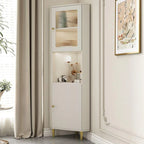 Modern Gold Beige Wood Corner Utility Cabinet with Lighting
