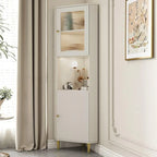 Modern Gold Beige Wood Corner Utility Cabinet with Lighting