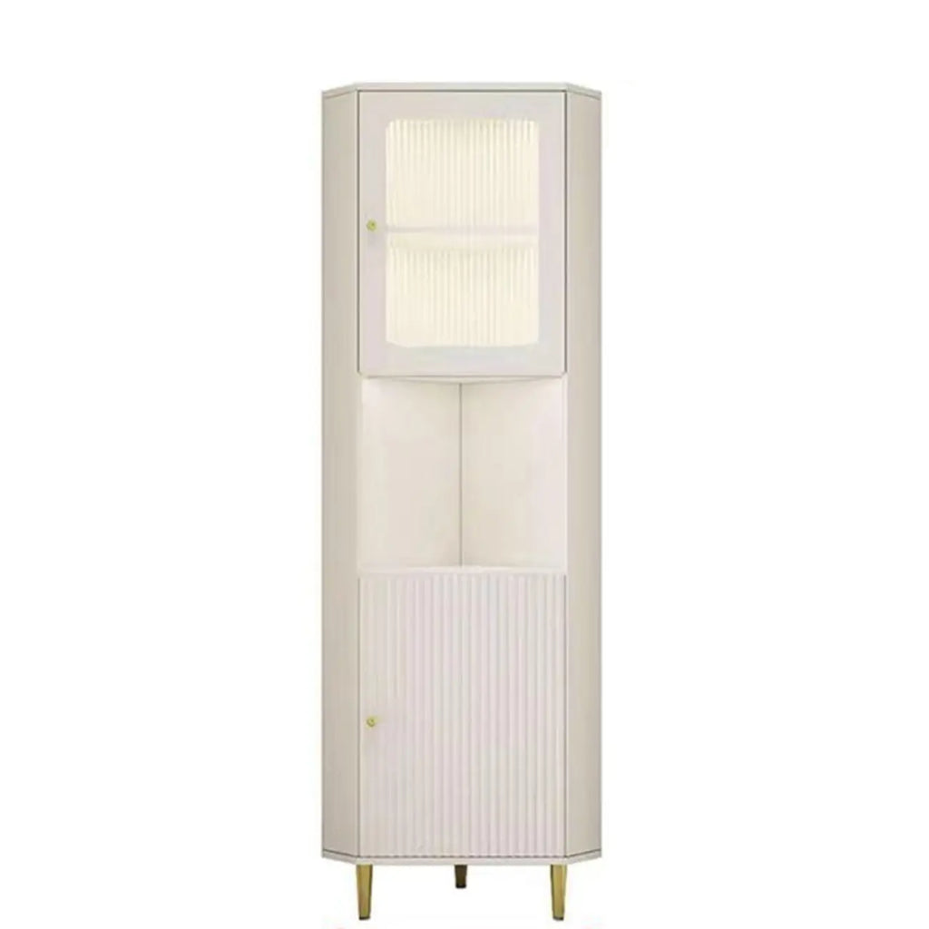Modern Gold Beige Wood Corner Utility Cabinet with Lighting