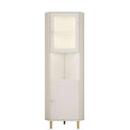 Modern Gold Beige Wood Corner Utility Cabinet with Lighting