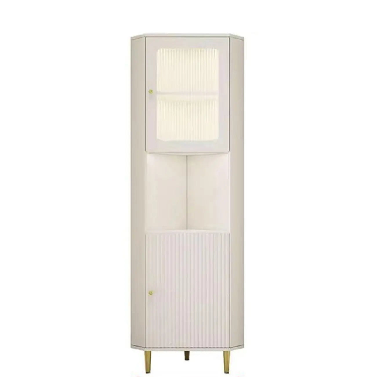 Modern Gold Beige Wood Corner Utility Cabinet with Lighting