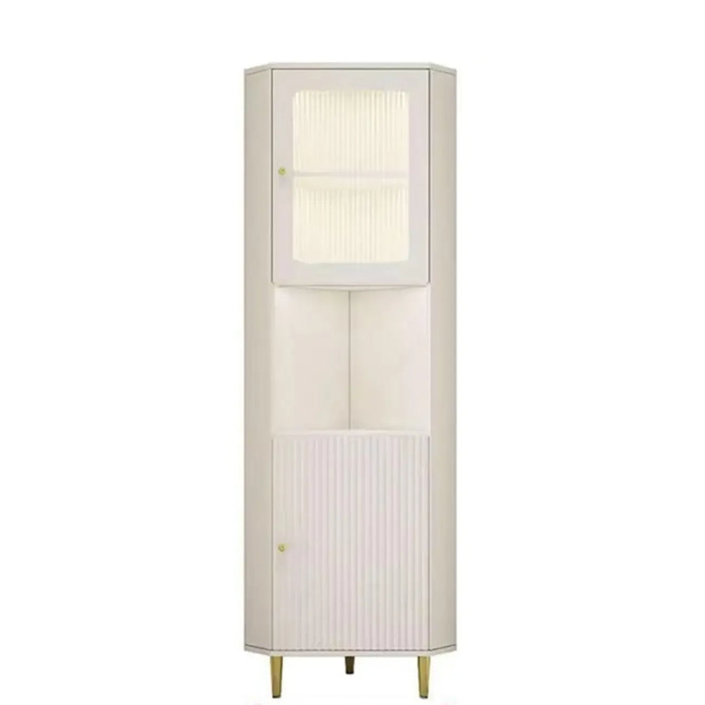 Modern Gold Beige Wood Corner Utility Cabinet with Lighting