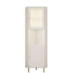 Modern Gold Beige Wood Corner Utility Cabinet with Lighting