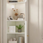 Modern Gold Beige Wood Corner Utility Cabinet with Lighting