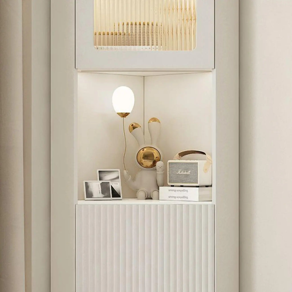 Modern Gold Beige Wood Corner Utility Cabinet with Lighting