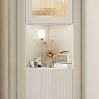Modern Gold Beige Wood Corner Utility Cabinet with Lighting