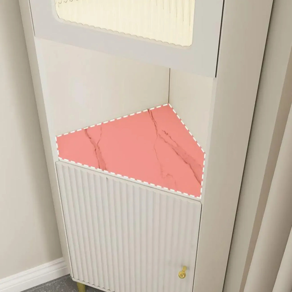 Modern Gold Beige Wood Corner Utility Cabinet with Lighting