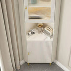 Modern Gold Beige Wood Corner Utility Cabinet with Lighting