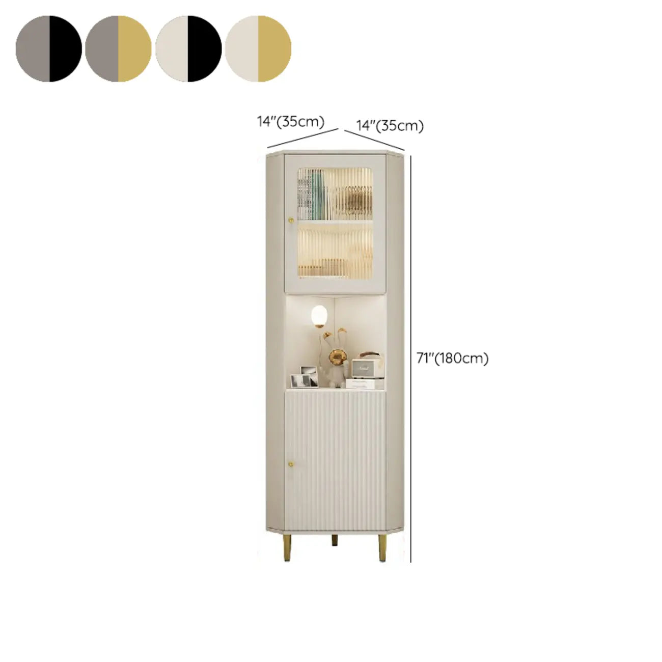 Modern Gold Beige Wood Corner Utility Cabinet with Lighting