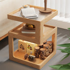 3 Tiers Square Wood Glass Top Open Storage Side Table