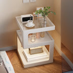 3 Tiers Square Wood Glass Top Open Storage Side Table