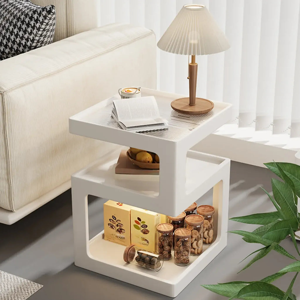 3 Tiers Square Wood Glass Top Open Storage Side Table