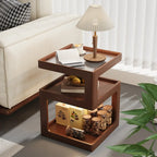 3 Tiers Square Wood Glass Top Open Storage Side Table