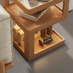 3 Tiers Square Wood Glass Top Open Storage Side Table